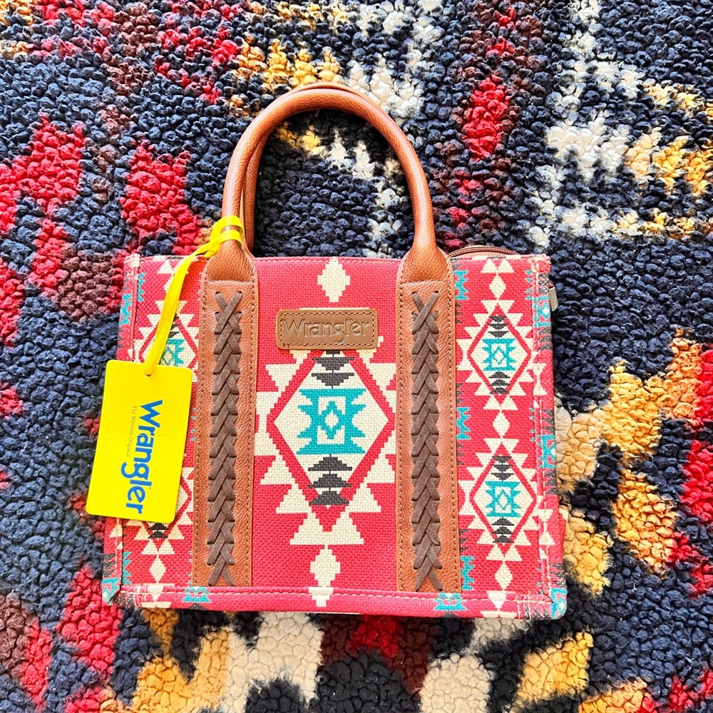 Wrangler Red and Brown Geometric Tote